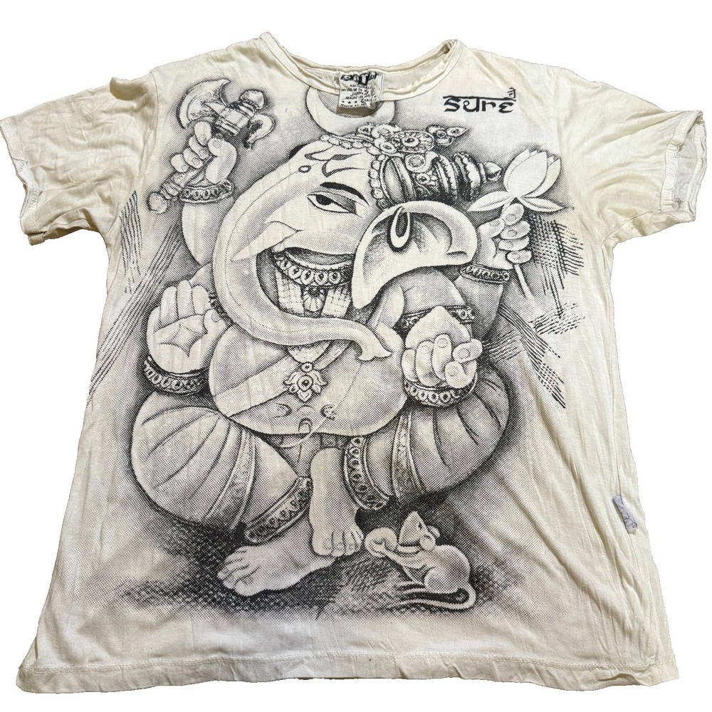Sure Elephant Short Sleeve T-Shirt Ivory Men's Size Medium Graphic Print Tee Top